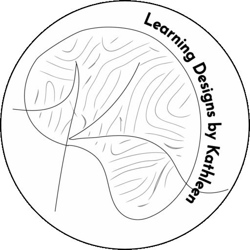 Logo Design, black scripted letter k with black brain path integrated in the scripted design on a white background and stating “Learning Designs by Kathleen”