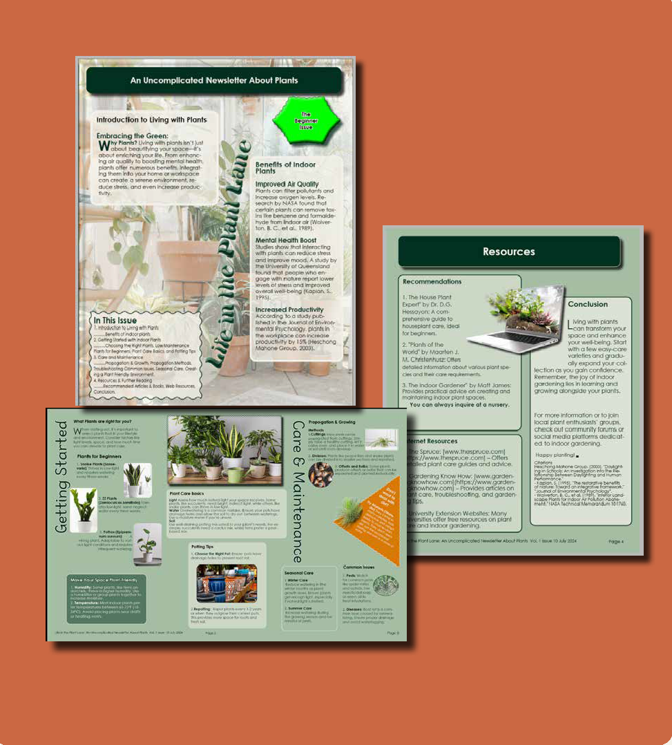 Newsletter "Life in the Plant Lane: A beginners guide to plants." I 4 page InDesign layout. Newsletter "Life in the Plant Lane: A beginners guide to plants." I 4 page InDesign layout.